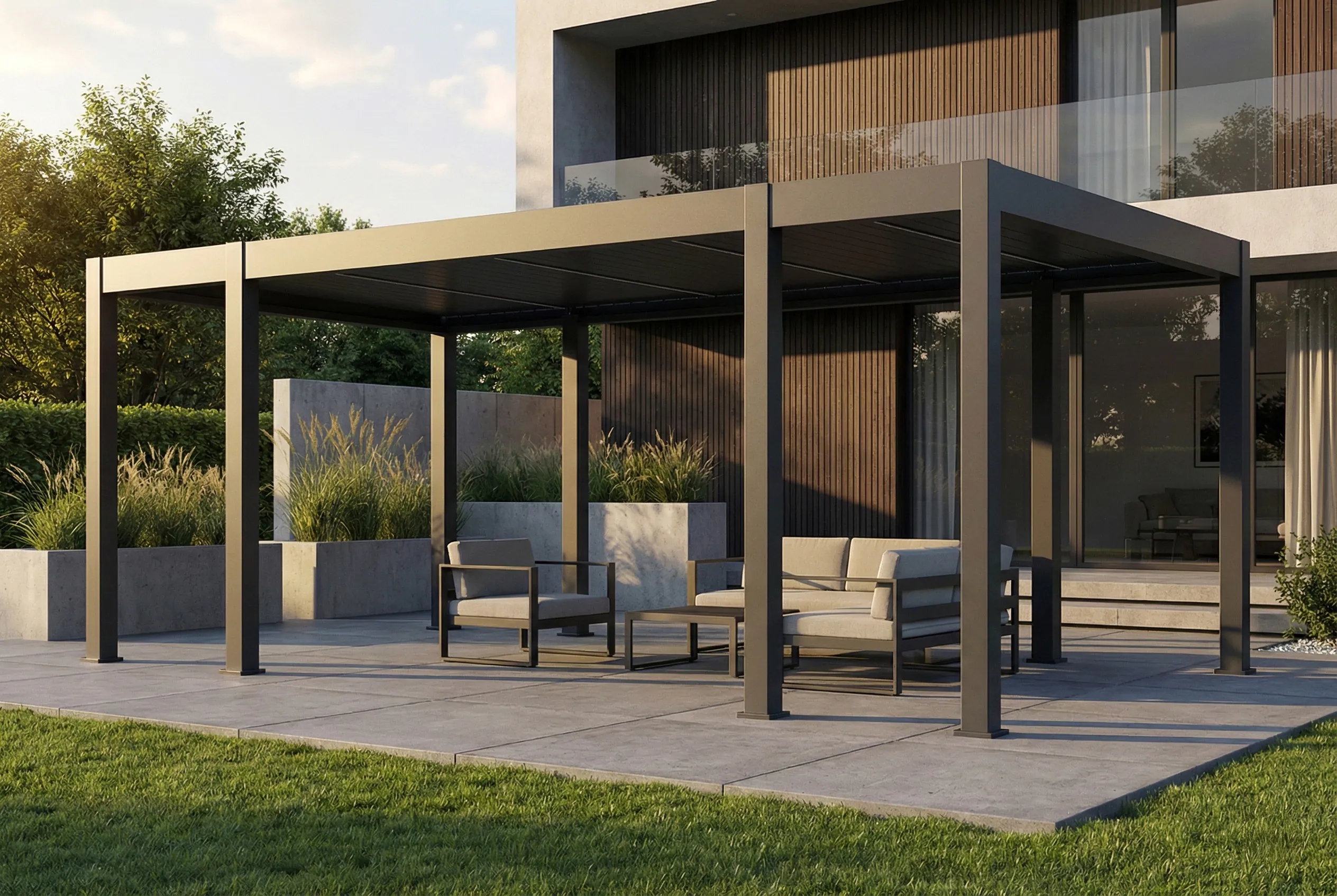 Pergola tarasowa REFERENCE AUTOMATIC 3.6x6.57 z oświetleniem LED Anthracite – Gutroof — zdjęcie wariantu 3