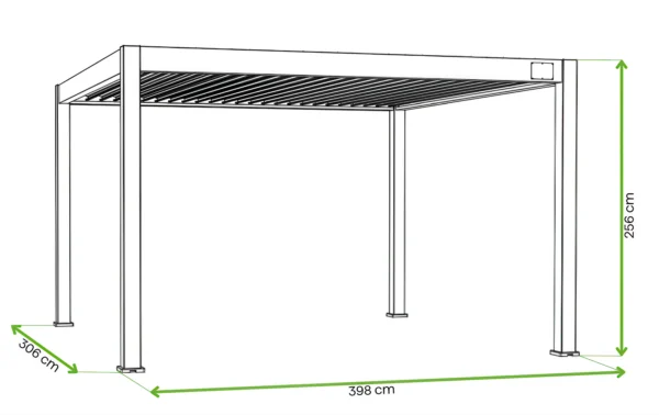 Pergola elektryczna tarasowa DELUXE PRO AUTOMATIC 3x4 z oświetleniem LED, Anthracite – Gutroof — wymiary produktu Pergola elektryczna tarasowa DELUXE PRO AUTOMATIC 3x4 z oświetleniem LED, Anthracite – Gutroof — wymiary produktu