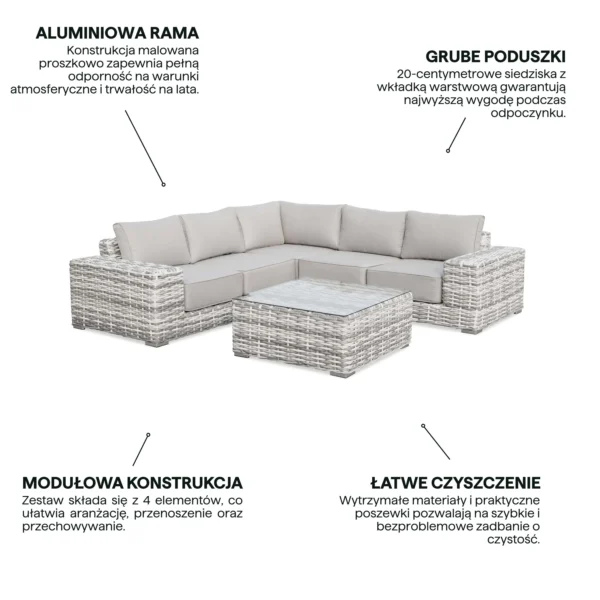 Narożnik technorattanowy VEGA CAFFE Light Grey – FURRORE — zdjęcie wariantu 4 Narożnik technorattanowy VEGA CAFFE Light Grey – FURRORE — zdjęcie wariantu 4