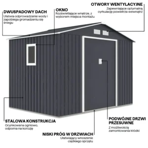 Domek narzędziowy HUDSON 277x191cm Cold Grey – Hardmaister — zdjęcie wariantu 4 Domek narzędziowy HUDSON 277x191cm Cold Grey – Hardmaister — zdjęcie wariantu 4