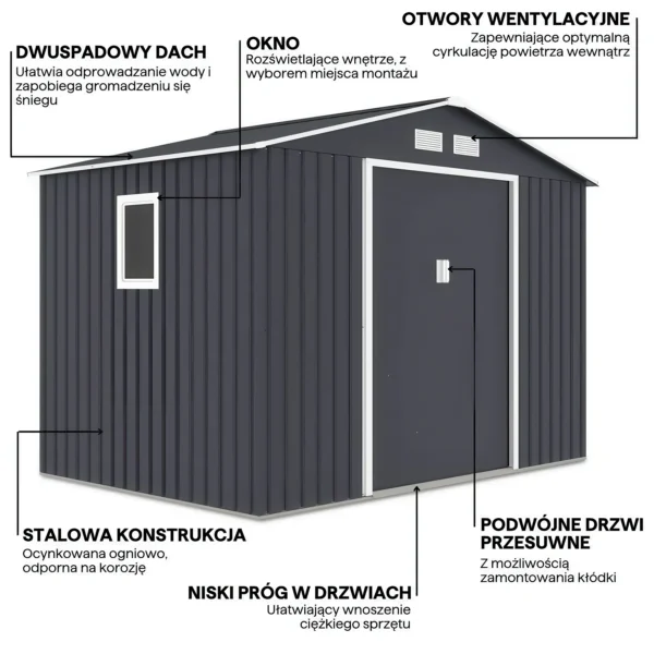 Domek narzędziowy HUDSON 277x191cm Cold Grey – Hardmaister — zdjęcie wariantu 4 Domek narzędziowy HUDSON 277x191cm Cold Grey – Hardmaister — zdjęcie wariantu 4