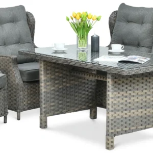 Stylowy zestaw wypoczynkowy z technorattanu - TRIVENTO DINING 3 z pufami Stylowy zestaw wypoczynkowy z technorattanu - TRIVENTO DINING 3 z pufami