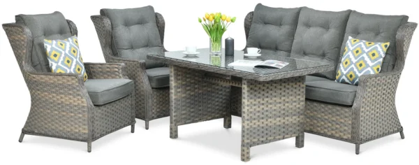 Stylowy zestaw wypoczynkowy z technorattanu - TRIVENTO DINING 3 z pufami Stylowy zestaw wypoczynkowy z technorattanu - TRIVENTO DINING 3 z pufami