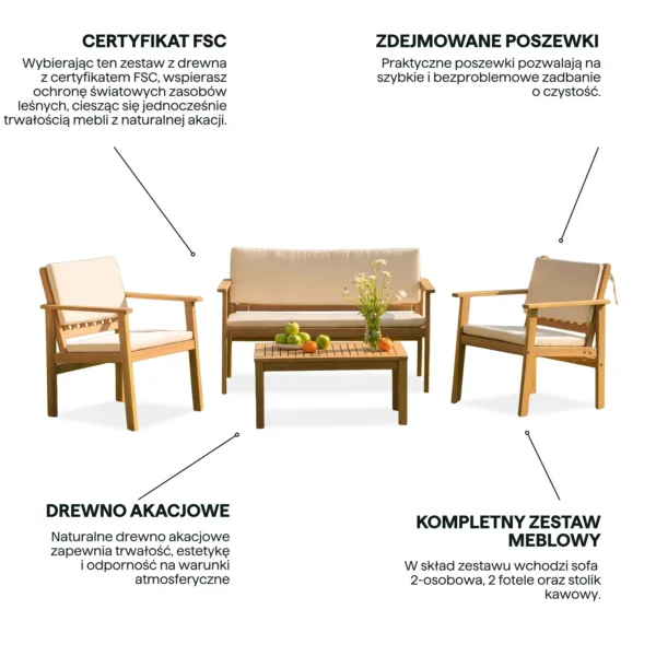 Zestaw mebli ogrodowych z drewna akacjowego VIKA CAFFE