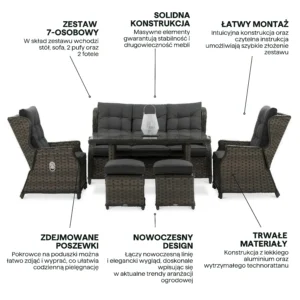 Cechy zestawu z technorattanu w kolorze melange