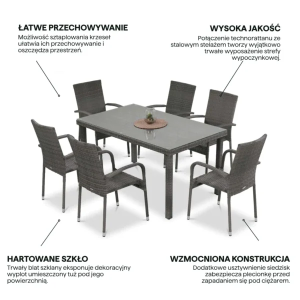Najważniejsze cechy - Meble technorattanowe FIESTAVENECJA 6+1 Dolphin Grey Najważniejsze cechy - Meble technorattanowe FIESTAVENECJA 6+1 Dolphin Grey