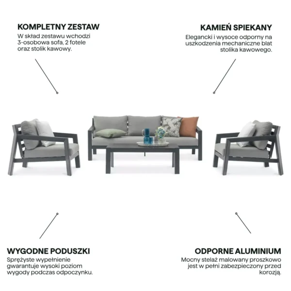 Najważniejsze cechy - Zestaw mebli HENDERSON CAFFE Anthracite – Bjørkka Najważniejsze cechy - Zestaw mebli HENDERSON CAFFE Anthracite – Bjørkka