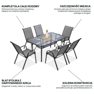 Najważniejsze cechy - Zestaw ogrodowy BOLOGNA 6+1 Mixed Grey