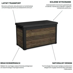 Skrzynia ogrodowa 380L łatwy transport solidne wykonanie grafika cech Skrzynia ogrodowa 380L łatwy transport solidne wykonanie grafika cech