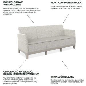 Sofa ogrodowa Keter Scandi Forma 3 w dwukolorowym wykończeniu Pebble Grey-Soft Beige / Oat z poduszkami