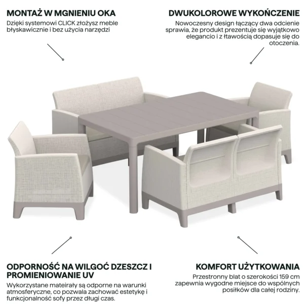 Zestaw mebli ogrodowych Keter SCANDI DINING FIESTA pebble grey softness beige z kamiennej szarości i pudrowego beżu