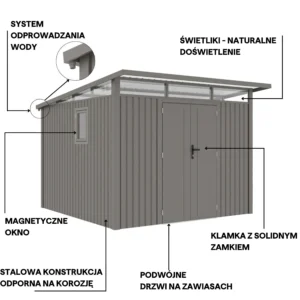 Domek narzędziowy PORTLAND 289 x 253cm Grey Aluminium – Hardmaister — zdjęcie wariantu 4 Domek narzędziowy PORTLAND 289 x 253cm Grey Aluminium – Hardmaister — zdjęcie wariantu 4