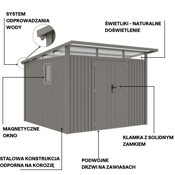 Domek narzędziowy PORTLAND 289 x 253cm Grey Aluminium – Hardmaister — zdjęcie wariantu 4 Domek narzędziowy PORTLAND 289 x 253cm Grey Aluminium – Hardmaister — zdjęcie wariantu 4