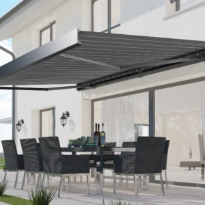 Markiza tarasowa PRIME AUTOMATIC 400x300 GREY/WHITE z oświetleniem LED i czujnikiem wiatru/słońca – Gutroof — zdjęcie wariantu 4 Markiza tarasowa PRIME AUTOMATIC 400x300 GREY/WHITE z oświetleniem LED i czujnikiem wiatru/słońca – Gutroof — zdjęcie wariantu 4