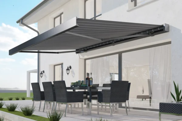 Markiza tarasowa PRIME AUTOMATIC 400x300 GREY/WHITE z oświetleniem LED i czujnikiem wiatru/słońca – Gutroof — zdjęcie wariantu 4 Markiza tarasowa PRIME AUTOMATIC 400x300 GREY/WHITE z oświetleniem LED i czujnikiem wiatru/słońca – Gutroof — zdjęcie wariantu 4