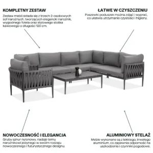 Narożnik ogrodowy aluminiowy MONZA Caffe + fotel Grey – FURRORE — zdjęcie wariantu 4 Narożnik ogrodowy aluminiowy MONZA Caffe + fotel Grey – FURRORE — zdjęcie wariantu 4