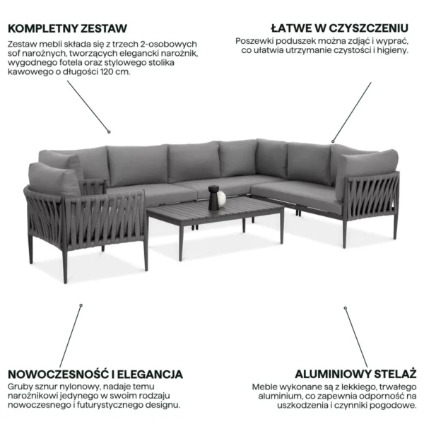 Narożnik ogrodowy aluminiowy MONZA Caffe + fotel Grey – FURRORE — zdjęcie wariantu 4 Narożnik ogrodowy aluminiowy MONZA Caffe + fotel Grey – FURRORE — zdjęcie wariantu 4