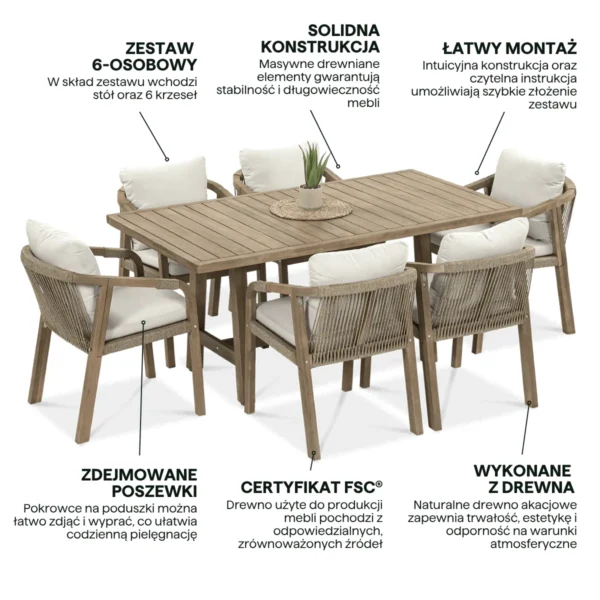 Zestaw mebli jadalnianych do ogrodu MARIGOLD 6+1 dining – FURRORE — zdjęcie wariantu 4 Zestaw mebli jadalnianych do ogrodu MARIGOLD 6+1 dining – FURRORE — zdjęcie wariantu 4