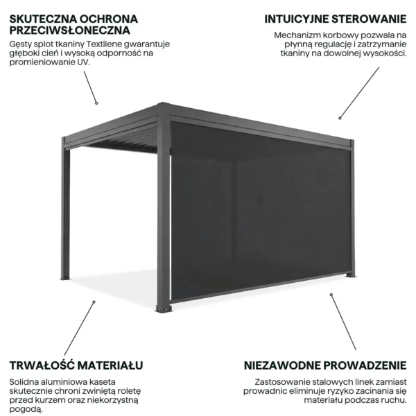 Roleta opuszczana do pergoli PRIMARY 4 m Anthracite – Gutroof — zdjęcie wariantu 4 Roleta opuszczana do pergoli PRIMARY 4 m Anthracite – Gutroof — zdjęcie wariantu 4