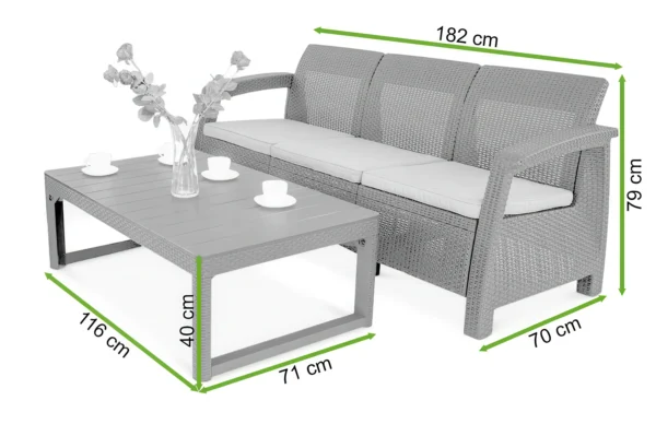 Zestaw balkonowy CORFU LOVE SEAT MAX/LYON Graphite – Keter — wymiary produktu Zestaw balkonowy CORFU LOVE SEAT MAX/LYON Graphite – Keter — wymiary produktu