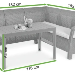Narożnik balkonowy CORFU RELAX/stół LYON GRAPHITE – Keter — wymiary produktu
