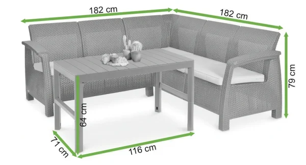 Narożnik balkonowy CORFU RELAX/stół LYON GRAPHITE – Keter — wymiary produktu