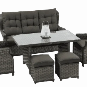 Meble technorattanowe baltimore dinning z pufami w kolorze melange