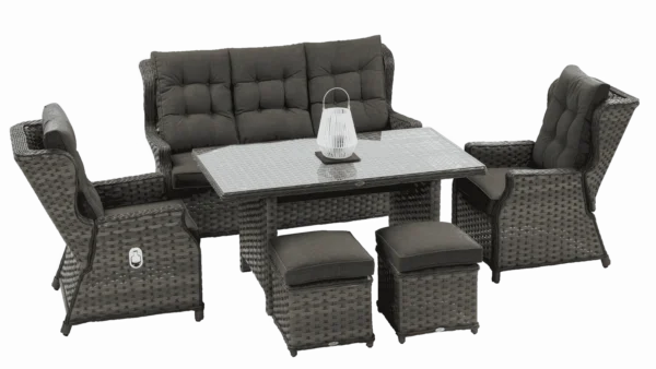 Meble technorattanowe baltimore dinning z pufami w kolorze melange
