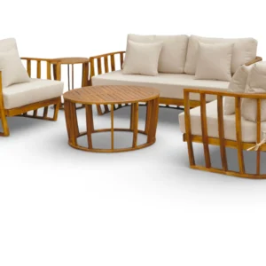 Zestaw mebli ogrodowych z drewna – sofa, dwa fotele i stolik kawowy NUVIA CAFFE ACACIA WOOD - BJORKKA