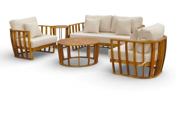 Zestaw mebli ogrodowych z drewna – sofa, dwa fotele i stolik kawowy NUVIA CAFFE ACACIA WOOD - BJORKKA