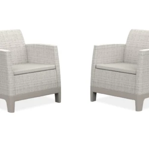 Dwa fotele ogrodowe SCANDI DINING FIESTA Keter w kolorze Pebble Grey-Soft Beige / Oat