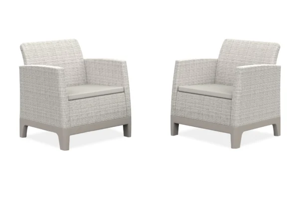 Dwa fotele ogrodowe SCANDI DINING FIESTA Keter w kolorze Pebble Grey-Soft Beige / Oat