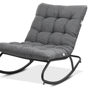 Fotel bujany ogrodowy AGAVA z poduszkami Dark Grey na czarnym stelażu Fotel bujany ogrodowy AGAVA z poduszkami Dark Grey na czarnym stelażu