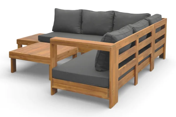 Zbliżenie na bok narożnika z zestawu HAVLA CAFFE ACACIA WOOD - BJORKKA Zbliżenie na bok narożnika z zestawu HAVLA CAFFE ACACIA WOOD - BJORKKA