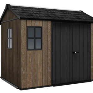 domek narzędziowy Keter DECO APEX 759/975 orzechowy z czarnymi drzwiami i oknami domek narzędziowy Keter DECO APEX 759/975 orzechowy z czarnymi drzwiami i oknami