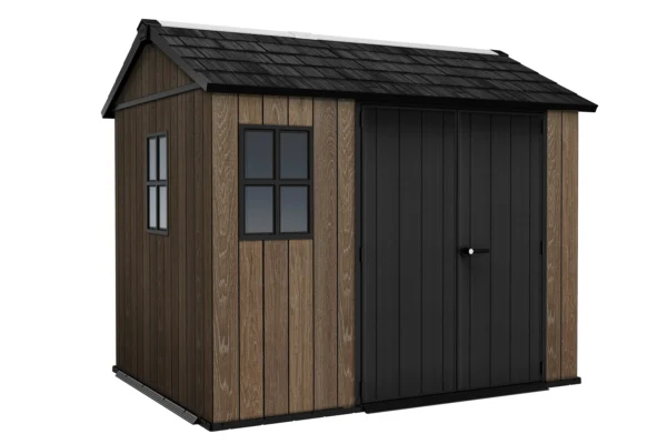 domek narzędziowy Keter DECO APEX 759/975 orzechowy z czarnymi drzwiami i oknami domek narzędziowy Keter DECO APEX 759/975 orzechowy z czarnymi drzwiami i oknami