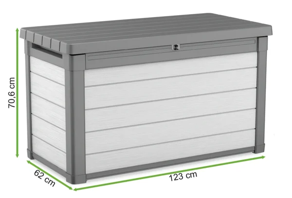 Skrzynia ogrodowa DENALI 380L Graphite – Keter — wymiary produktu