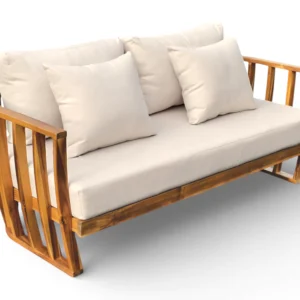 Komfortowa sofa z kompletu meblowego do ogrodu NUVIA CAFFE ACACIA WOOD - BJORKKA