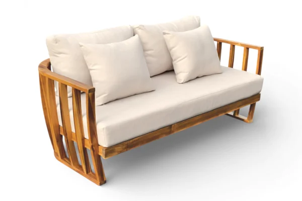 Komfortowa sofa z kompletu meblowego do ogrodu NUVIA CAFFE ACACIA WOOD - BJORKKA