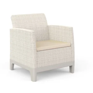 Fotel ogrodowy Keter Scandi Forma Pebble Grey-Soft Beige/oat z tekstylną tapicerką w kolorze beżowo-szarym Fotel ogrodowy Keter Scandi Forma Pebble Grey-Soft Beige/oat z tekstylną tapicerką w kolorze beżowo-szarym