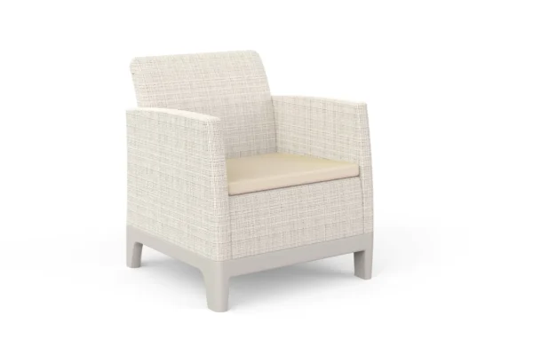 Fotel ogrodowy Keter Scandi Forma Pebble Grey-Soft Beige/oat z tekstylną tapicerką w kolorze beżowo-szarym Fotel ogrodowy Keter Scandi Forma Pebble Grey-Soft Beige/oat z tekstylną tapicerką w kolorze beżowo-szarym