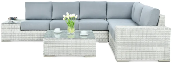 widok z boku na narożnik technorattan AVOCADO white grey widok z boku na narożnik technorattan AVOCADO white grey