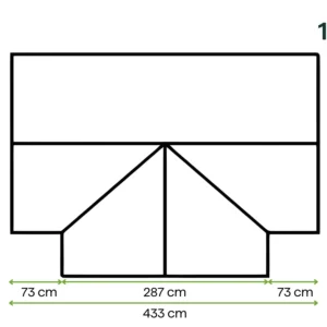 Ogród zimowy TRIBECA Black 433x360cm PC + Glass – Gutroof — wymiary produktu