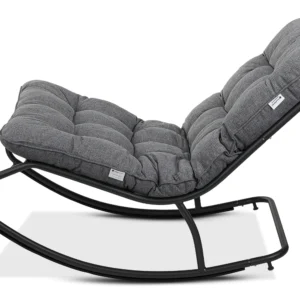 Fotel bujany ogrodowy AGAVA z stolikiem ART Dark Grey w odcieniu szarości, na czarnej metalowej ramie Fotel bujany ogrodowy AGAVA z stolikiem ART Dark Grey w odcieniu szarości, na czarnej metalowej ramie