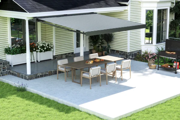 Markiza tarasowa PRIME AUTOMATIC 400x300 GREY/WHITE z oświetleniem LED i czujnikiem wiatru/słońca – Gutroof — zdjęcie wariantu 8 Markiza tarasowa PRIME AUTOMATIC 400x300 GREY/WHITE z oświetleniem LED i czujnikiem wiatru/słońca – Gutroof — zdjęcie wariantu 8