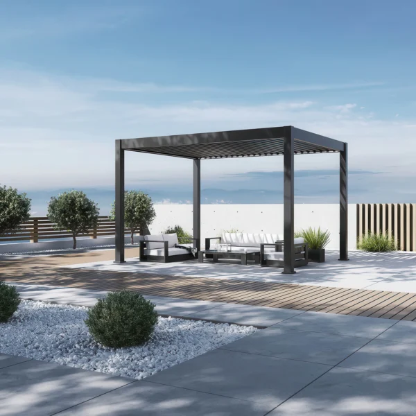 Pergola elektryczna tarasowa DELUXE PRO AUTOMATIC 3x4 z oświetleniem LED, Anthracite – Gutroof — zdjęcie wariantu 9 Pergola elektryczna tarasowa DELUXE PRO AUTOMATIC 3x4 z oświetleniem LED, Anthracite – Gutroof — zdjęcie wariantu 9