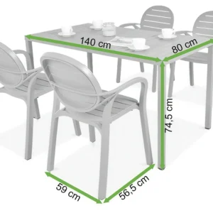 Komplet ogrodowy Nardi PALMA/CUBE 140 4+1 Bianco Tortora — wymiary produktu