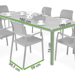 Meble ogrodowe Nardi BORA/LIBECCIO 160-220cm 6+1 Tortora — wymiary produktu