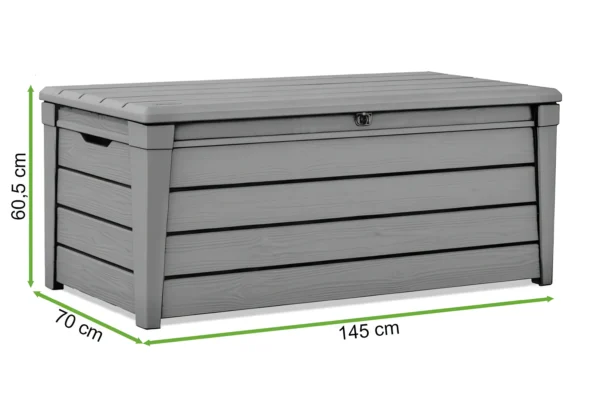 Skrzynia z siedziskiem BRIGHTWOOD BOX 454L Brown – Keter — wymiary produktu