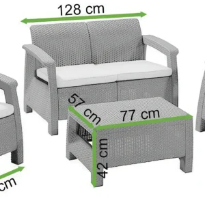 Zestaw ogrodowy CORFU SET Graphite – Keter — wymiary produktu Zestaw ogrodowy CORFU SET Graphite – Keter — wymiary produktu